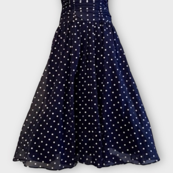 Vintage Navy Blue Polka Dot Strapless Fit and Flare Swing Dress - Picture 4 of 12